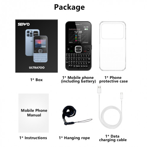 SERVO U700, 2,4 pouces, MTK6261D, 58 claviers complets, prise en charge Bluetooth, FM, NFC, numérotation rapide, lampe de poche, GSM, Quad SIM (vert) SS764G729-011