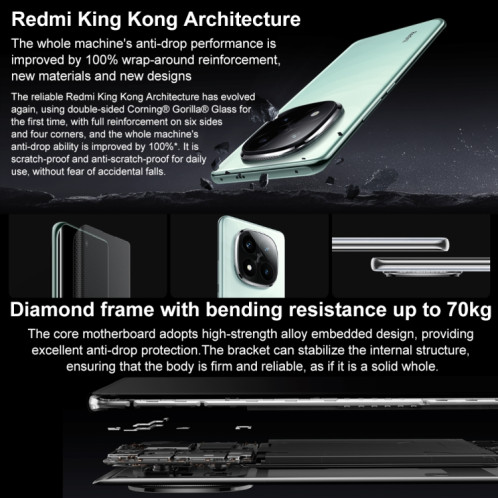 Xiaomi Redmi Note 14 Pro+, 12 Go + 256 Go, 6,67 pouces Xiaomi HyperOS Snapdragon 7s Gen 3 Octa Core, NFC, Réseau : 5G (Vert) SX785G1589-013