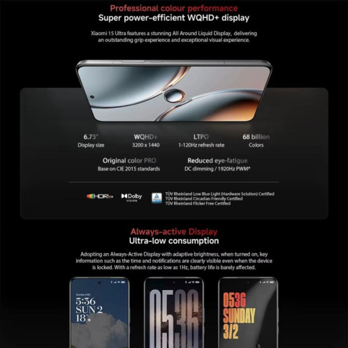  Xiaomi 15 Ultra Global, 16 Go + 1 To, lecteur d'empreintes digitales ultrasonique 3D, appareil photo 200 Mpx, écran 6,73 pouces, processeur Snapdragon 8 Elite Octa Core 3 nm, NFC, réseau 5G (noir) SX796B451-021