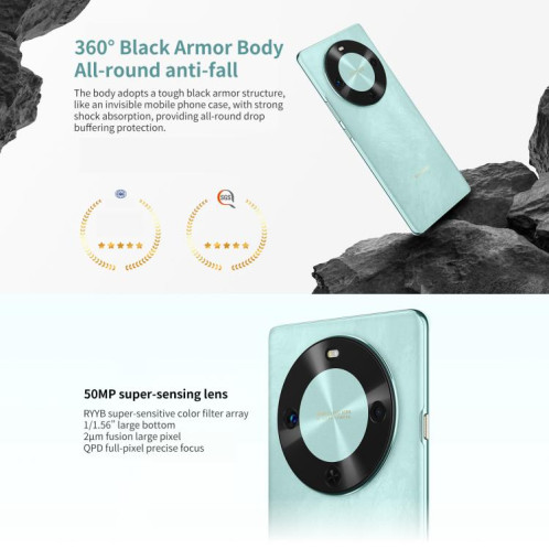 HUAWEI Enjoy 70X, 8 Go + 512 Go, écran avec lecteur d'empreintes digitales, 6,78 pouces HarmonyOS 4.2 Kirin 8000A Hexa Core, réseau : 4G, OTG, NFC, ne prend pas en charge Google Play (cyan) SH12QC709-013