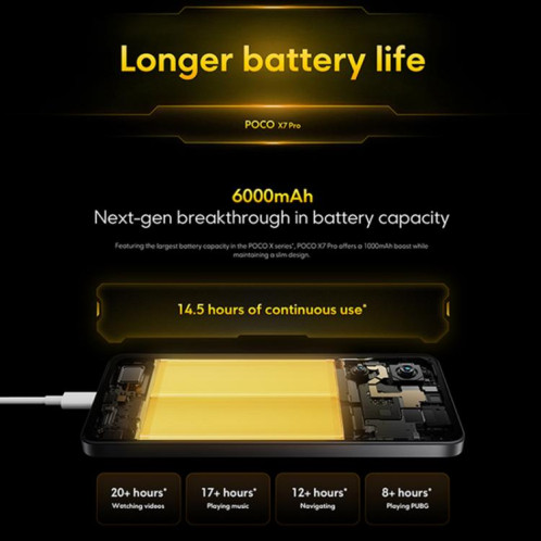  Xiaomi POCO X7 Pro 5G Global, 12 Go + 256 Go, lecteur d'empreintes digitales à l'écran, 6,67 pouces Xiaomi HyperOS 2 MediaTek Dimensity 8400-Ultra Octa Core, NFC, réseau : 5G (noir) SX842B1604-012