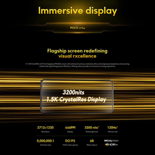  Xiaomi POCO X7 Pro 5G Global, 12 Go + 512 Go, lecteur d'empreintes digitales intégré à l'écran, 6,67 pouces Xiaomi HyperOS 2 MediaTek Dimensity 8400-Ultra Octa Core, NFC, réseau : 5G (noir) SX843B1832-011