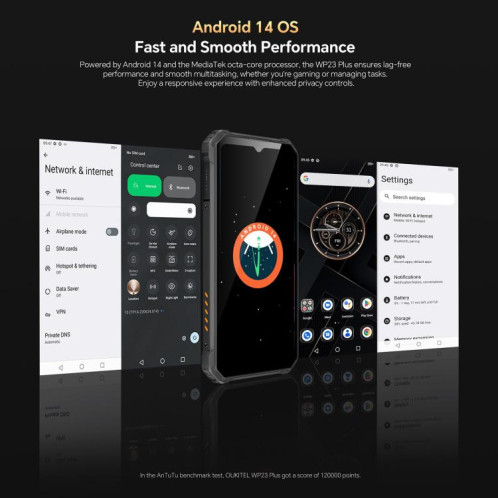 Téléphone robuste Oukitel WP23 Plus, 8 Go + 256 Go, 6,52 pouces, Android 14.0, Unisoc T606 Octa-core, NFC, OTG, réseau 4G (noir) SO866B871-015