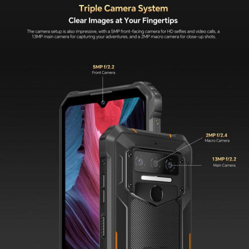  Téléphone robuste Oukitel WP23 Plus, 8 Go + 256 Go, 6,52 pouces, Android 14.0, Unisoc T606 Octa-core, NFC, OTG, réseau 4G (noir) SO866B871-015