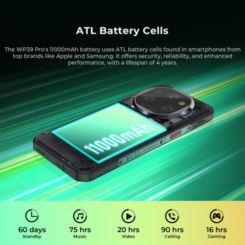  Téléphone robuste Oukitel WP39 Pro 5G, 12 Go + 512 Go, vision nocturne, reconnaissance d'empreintes digitales, écran 6,6 pouces, Android 14, MediaTek Dimensity 6300 Octa Core, NFC, OTG, réseau 5G SO867G1750-014