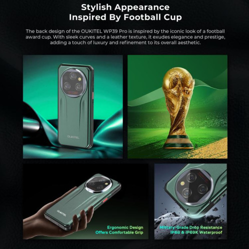  Téléphone robuste Oukitel WP39 Pro 5G, 12 Go + 512 Go, vision nocturne, reconnaissance d'empreintes digitales, écran 6,6 pouces, Android 14, MediaTek Dimensity 6300 Octa Core, NFC, OTG, réseau 5G SO867G1750-014