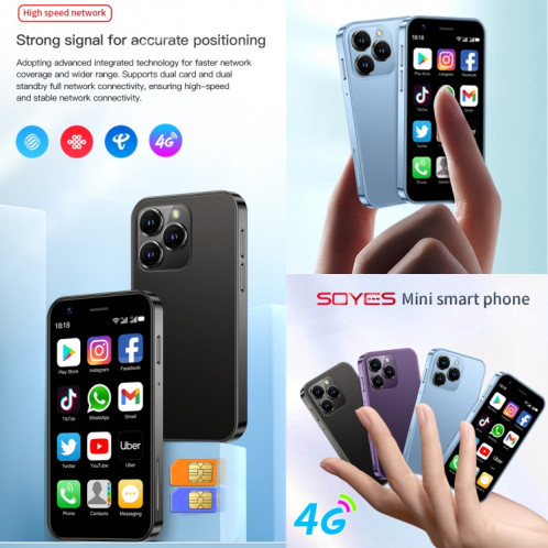 SOYES XS16, 2 Go + 16 Go, 3,0 pouces Android 10.0 MTK6737 Quad Core, Bluetooth, WiFi, Réseau : 4G, Double SIM, Prise en charge de Google Play Store (Bleu) SS875L449-013