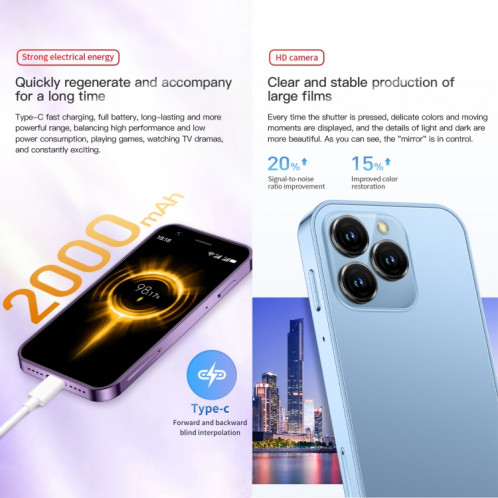 SOYES XS16, 2 Go + 16 Go, 3,0 pouces Android 10.0 MTK6737 Quad Core, Bluetooth, WiFi, Réseau : 4G, Double SIM, Prise en charge de Google Play Store (Bleu) SS875L449-013