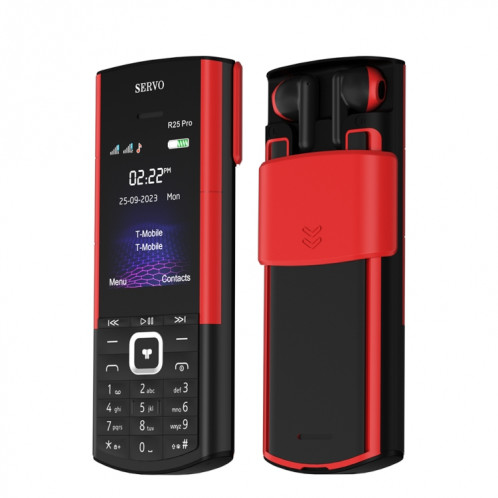 Téléphone portable SERVO R25 Pro avec casques Bluetooth TWS, 2,4 pouces, 24 touches, prise en charge Bluetooth, numérotation rapide, réponse automatique, FM, lampe de poche, GSM, double SIM (noir rouge) SS79BR194-09