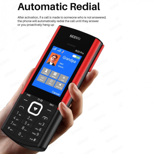 Téléphone portable SERVO R25 Pro avec casques Bluetooth TWS, 2,4 pouces, 24 touches, prise en charge Bluetooth, numérotation rapide, réponse automatique, FM, lampe de poche, GSM, double SIM (blanc rouge) SS879W1133-09