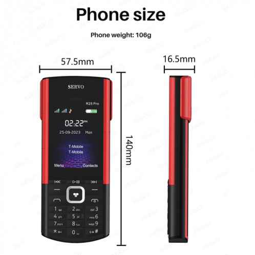 Téléphone portable SERVO R25 Pro avec casques Bluetooth TWS, 2,4 pouces, 24 touches, prise en charge Bluetooth, numérotation rapide, réponse automatique, FM, lampe de poche, GSM, double SIM (blanc rouge) SS879W1133-09