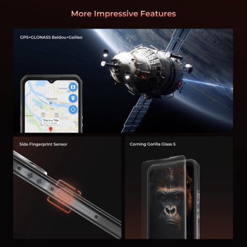 Téléphone robuste Oukitel WP55 Pro 5G, 16 Go + 512 Go, appareil photo 108 Mpx, reconnaissance d'empreintes digitales, écran 6,6 pouces, Android 15, MediaTek Dimensity 7025 Octa Core, NFC, OTG, réseau SO880B1625-015