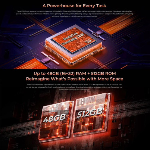 Téléphone robuste Oukitel WP55 Pro 5G, 16 Go + 512 Go, appareil photo 108 Mpx, reconnaissance d'empreintes digitales, écran 6,6 pouces, Android 15, MediaTek Dimensity 7025 Octa Core, NFC, OTG, réseau SO880B1625-015