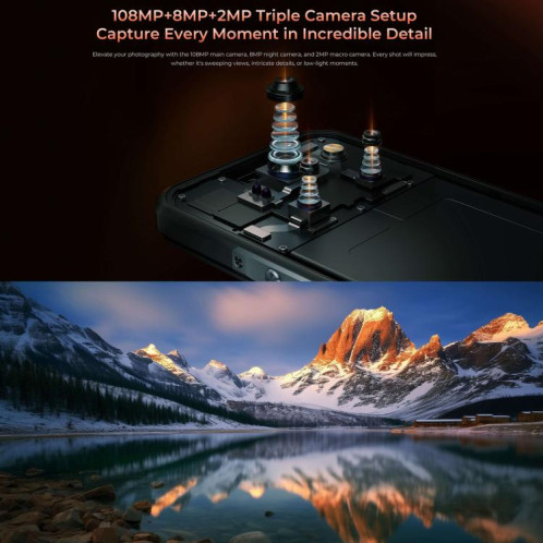 Téléphone robuste Oukitel WP55 Pro 5G, 16 Go + 512 Go, appareil photo 108 Mpx, reconnaissance d'empreintes digitales, écran 6,6 pouces, Android 15, MediaTek Dimensity 7025 Octa Core, NFC, OTG, réseau SO880B1625-015