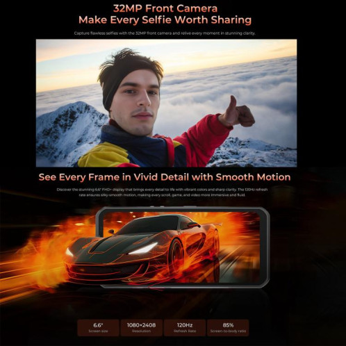 Téléphone robuste Oukitel WP55 Pro 5G, 16 Go + 512 Go, appareil photo 108 Mpx, reconnaissance d'empreintes digitales, écran 6,6 pouces, Android 15, MediaTek Dimensity 7025 Octa Core, NFC, OTG, réseau SO880B1625-015