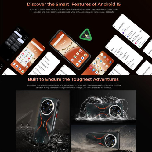 Téléphone robuste Oukitel WP55 Pro 5G, 16 Go + 512 Go, appareil photo 108 Mpx, reconnaissance d'empreintes digitales, écran 6,6 pouces, Android 15, MediaTek Dimensity 7025 Octa Core, NFC, OTG, réseau SO880B1625-015