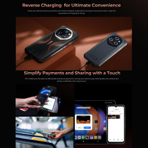 Téléphone robuste Oukitel WP55 Pro 5G, 16 Go + 512 Go, appareil photo 108 Mpx, reconnaissance d'empreintes digitales, écran 6,6 pouces, Android 15, MediaTek Dimensity 7025 Octa Core, NFC, OTG, réseau SO880B1625-015