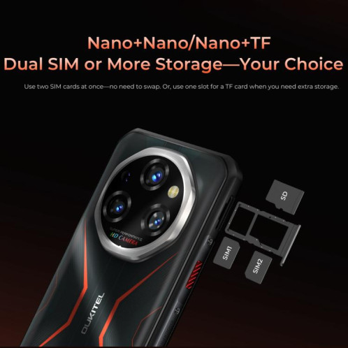 Téléphone robuste Oukitel WP55 Pro 5G, 16 Go + 512 Go, appareil photo 108 Mpx, reconnaissance d'empreintes digitales, écran 6,6 pouces, Android 15, MediaTek Dimensity 7025 Octa Core, NFC, OTG, réseau SO880B1625-015