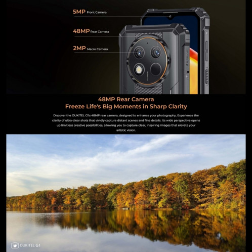  Téléphone robuste Oukitel G1, 6 Go + 256 Go, identification par empreinte digitale, 6,52 pouces Android 14 T606 Octa Core, NFC, OTG, réseau : 4G (Orange) SO881E174-010
