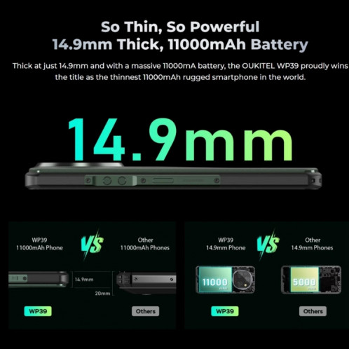  Téléphone robuste Oukitel WP39 Pro 5G, 6 Go + 256 Go, vision nocturne, identification par empreinte digitale, 6,6 pouces MediaTek Dimensity 6100+ Octa Core, NFC, OTG, réseau : 5G (noir) SO883B711-012