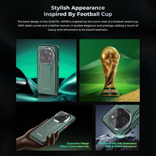 Téléphone robuste Oukitel WP39 Pro 5G, 6 Go + 256 Go, vision nocturne, identification par empreinte digitale, 6,6 pouces MediaTek Dimensity 6100+ Octa Core, NFC, OTG, réseau : 5G (noir) SO883B711-012
