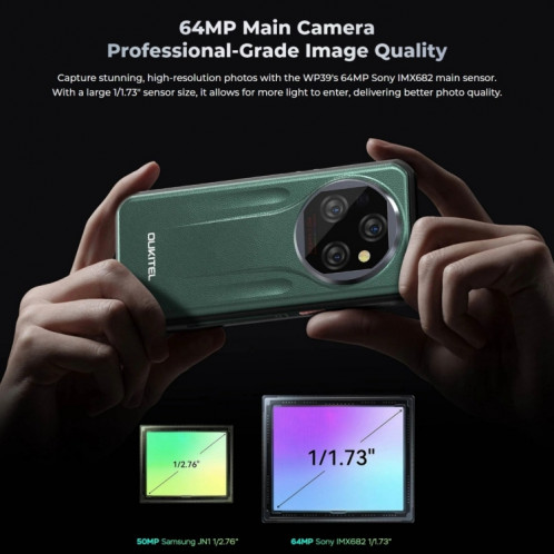  Téléphone robuste Oukitel WP39 Pro 5G, 6 Go + 256 Go, vision nocturne, identification par empreinte digitale, 6,6 pouces MediaTek Dimensity 6100+ Octa Core, NFC, OTG, réseau : 5G (vert) SO883G1398-012