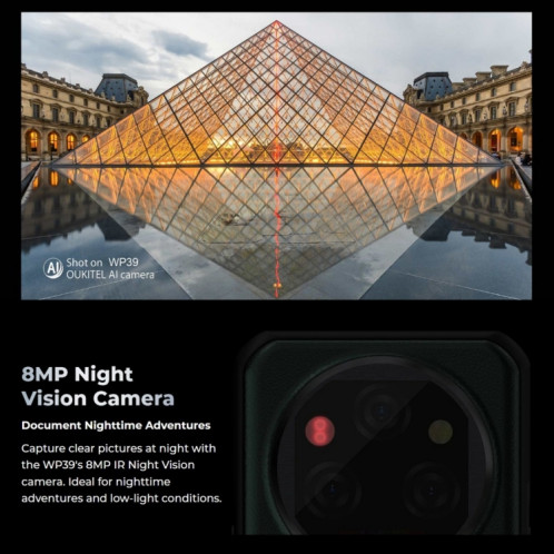  Téléphone robuste Oukitel WP39 Pro 5G, 6 Go + 256 Go, vision nocturne, identification par empreinte digitale, 6,6 pouces MediaTek Dimensity 6100+ Octa Core, NFC, OTG, réseau : 5G (vert) SO883G1398-012