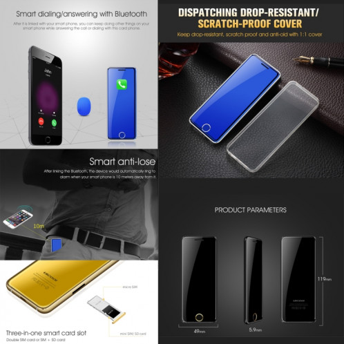 Ulcool V66+, 1,54 pouces, MTK6261D, prise en charge de la synchronisation Bluetooth, numérotation Bluetooth, FM, anti-perte, GSM, double SIM (noir) SH887B731-06