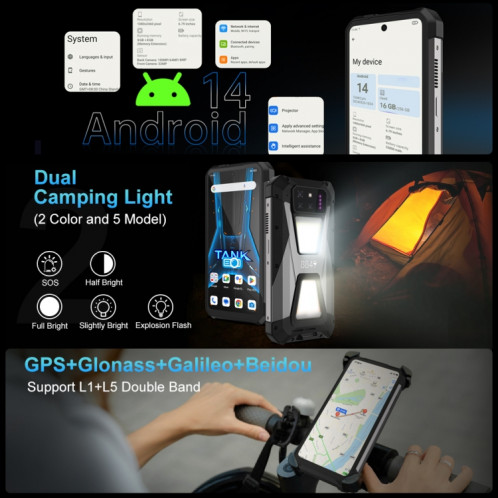  Téléphone robuste avec projecteur de vision nocturne Unihertz 8849 Tank 3S, 16 Go + 512 Go, 6,79 pouces Android 14 Dimensity 8200 Octa Core, réseau : 5G (noir) SU897B1385-07