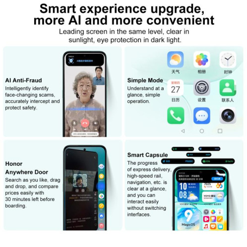 Honor Play 60, 6 Go + 128 Go, lecteur d'empreintes digitales latéral, écran 6,61 pouces, MagicOS 9.0, Dimensity 6300 Octa Core, réseau 5G, OTG (noir) SH900B1897-09