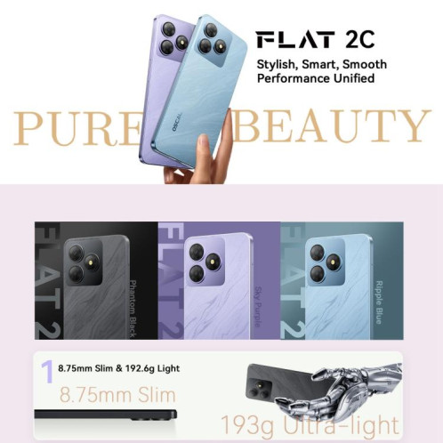  Blackview Oscal FLAT 2C, 2 Go + 64 Go, écran 6,56 pouces, Android 14, processeur Unisoc SC9863A T603 Octa Core, réseau 4G (violet) SB931P888-027