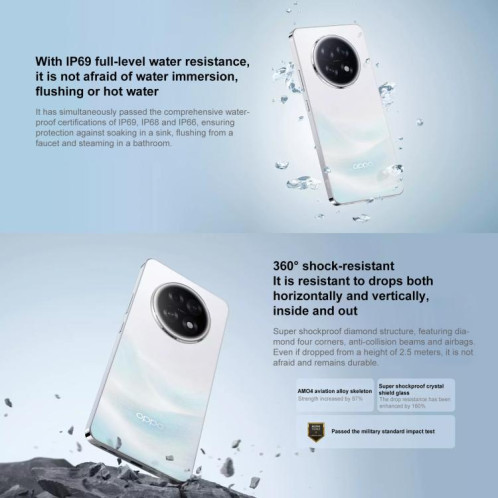 Oppo A6 GT, 8 Go + 256 Go, écran 6,8 pouces, lecteur d'empreintes digitales, ColorOS 15.0, Android 15, Qualcomm Snapdragon 7 Gen 3 Octa Core, NFC, réseau 5G (blanc) SO954W492-020