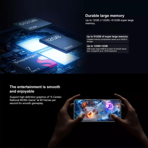 Oppo A6 GT, 8 Go + 256 Go, écran 6,8 pouces, lecteur d'empreintes digitales, ColorOS 15.0, Android 15, Qualcomm Snapdragon 7 Gen 3 Octa Core, NFC, réseau 5G (blanc) SO954W492-020