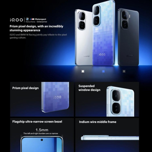 Vivo iQOO Neo10 Pro+, 16 Go + 512 Go, écran 6,82 pouces, lecteur d'empreintes digitales, Android 15, OriginOS 5, Snapdragon 8 Elite Octa Core, OTG, NFC, réseau 5G, compatible Google Play (bleu) SV963L1099-019
