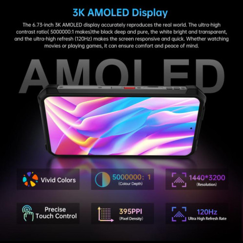  Téléphone robuste projecteur Unihertz Tank 4 Pro, 16 Go + 512 Go, vision nocturne, écran 6,73 pouces, Android 13 Dimensity 8300 Octa Core, réseau 5G, NFC (noir) SU965B410-024