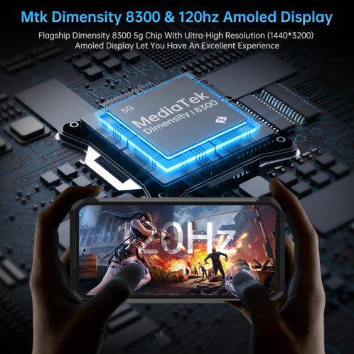  Téléphone robuste projecteur Unihertz Tank 4 Pro, 16 Go + 512 Go, vision nocturne, écran 6,73 pouces, Android 13 Dimensity 8300 Octa Core, réseau 5G, NFC (noir) SU965B410-024