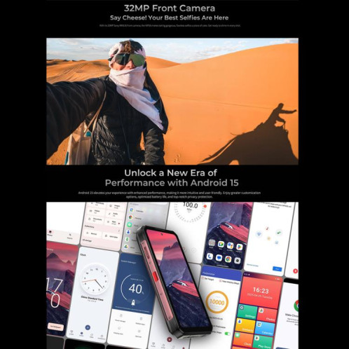  Téléphone robuste Oukitel WP56, 12 Go + 512 Go, appareil photo 108 Mpx, identification par empreinte digitale, écran 6,8 pouces, Android 15, MTK Dimensity 7050 Octa Core, NFC, OTG, réseau 5G (rouge) SO968R1070-018