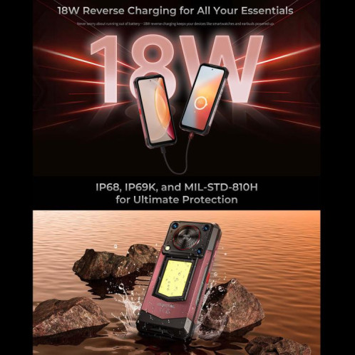  Téléphone robuste Oukitel WP56, 12 Go + 512 Go, appareil photo 108 Mpx, identification par empreinte digitale, écran 6,8 pouces, Android 15, MTK Dimensity 7050 Octa Core, NFC, OTG, réseau 5G (rouge) SO968R1070-018