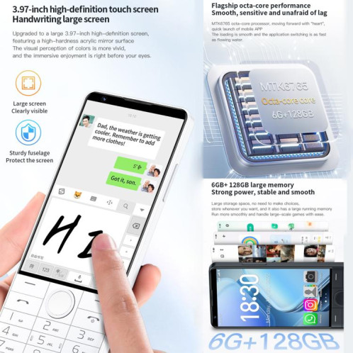 Téléphone à clavier DOOV R70, 6 Go + 128 Go, 4 pouces, Android 13, Mediatek MT6762 Octa Core, réseau 4G, compatible Google Store, avec appareil photo (noir) SD973B947-011