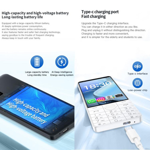 Téléphone à clavier DOOV R70, 6 Go + 128 Go, 4 pouces, Android 13, Mediatek MT6762 Octa Core, réseau 4G, compatible Google Store, avec appareil photo (noir) SD973B947-011