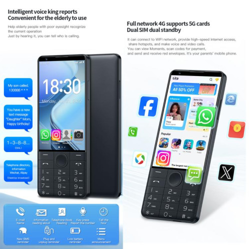 Téléphone à clavier DOOV R70, 6 Go + 128 Go, 4 pouces, Android 13, Mediatek MT6762 Octa Core, réseau 4G, compatible Google Store, avec appareil photo (noir) SD973B947-011
