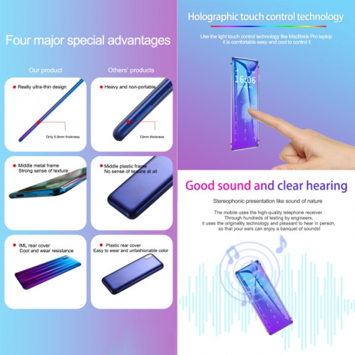 Ulcool V99, 1,54 pouces, MTK6261D, prise en charge de la synchronisation Bluetooth, numérotation Bluetooth, FM, anti-perte, GSM, double SIM (bleu) SH975L1061-07
