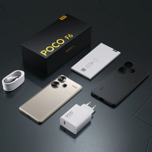  Xiaomi POCO F6 Global, 8 Go + 256 Go, lecteur d'empreintes digitales à l'écran, 6,67 pouces Xiaomi HyperOS Snapdragon 8s Gen 3 Octa Core 3,0 GHz, NFC, réseau : 5G (noir) SX980B79-014