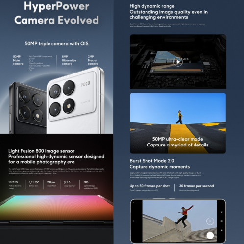  Xiaomi POCO F6 Pro Global, 12 Go + 256 Go, lecteur d'empreintes digitales à l'écran, 6,67 pouces Xiaomi HyperOS Snapdragon 8 Gen 2 Octa Core 3,19 GHz, NFC, réseau : 5G (noir) SX982B1667-09