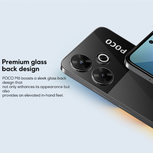  Xiaomi POCO M6 Global, 8 Go + 256 Go, lecteur d'empreintes digitales latéral, 6,79 pouces Xiaomi HyperOS MediaTek Helio G91-Ultra Octa Core 2,0 GHz, NFC, réseau : 4G (noir) SX985B204-07