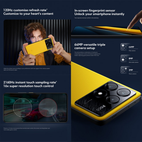  Xiaomi POCO X6 Pro Global, 12 Go + 512 Go, lecteur d'empreintes digitales intégré, 6,67 pouces Xiaomi HyperOS MediaTek Dimensity 8300-Ultra Octa Core 3,35 GHz, NFC, réseau : 5G (gris) SX988H1775-08