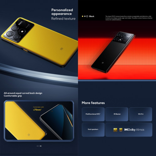  Xiaomi POCO X6 Pro Global, 12 Go + 512 Go, lecteur d'empreintes digitales intégré, 6,67 pouces Xiaomi HyperOS MediaTek Dimensity 8300-Ultra Octa Core 3,35 GHz, NFC, réseau : 5G (gris) SX988H1775-08