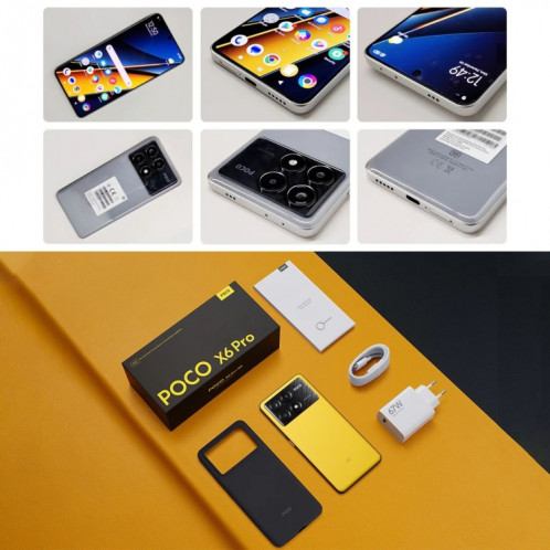  Xiaomi POCO X6 Pro Global, 12 Go + 512 Go, lecteur d'empreintes digitales intégré, 6,67 pouces Xiaomi HyperOS MediaTek Dimensity 8300-Ultra Octa Core 3,35 GHz, NFC, réseau : 5G (gris) SX988H1775-08
