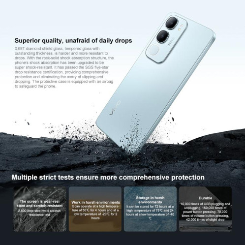 Vivo Y50m 5G, 8 Go + 256 Go, reconnaissance faciale/empreinte digitale latérale, écran 6,74 pouces, Android 15, OriginOS 5, Dimensity 6300 Octa Core, OTG, réseau 5G (or) SH995J675-017