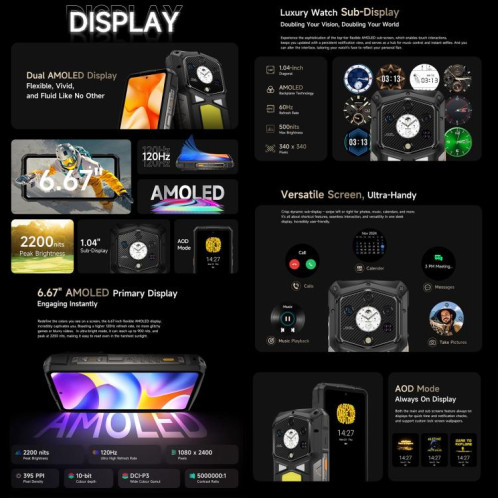  Téléphone ultra-résistant Ulefone Armor 29, 16 Go + 1 To, vision nocturne, écran 6,67 pouces + 1,04 pouce, Android 15, MediaTek Dimensity 9300+ Octa Core, réseau 5G, voyant LED polyvalent, voyant SU005B47-013